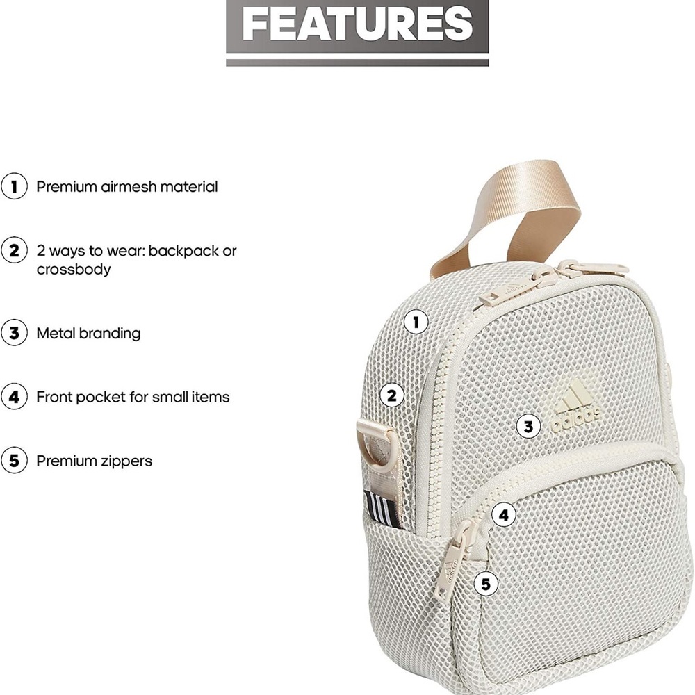 Adidas Air Mesh Mini Women’s Backpack Beige #691 - Picture 4 of 12